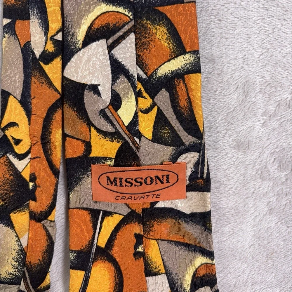 Missoni Cravatte Necktie Mens Orange Gold Abstract Art Silk Made In Italy